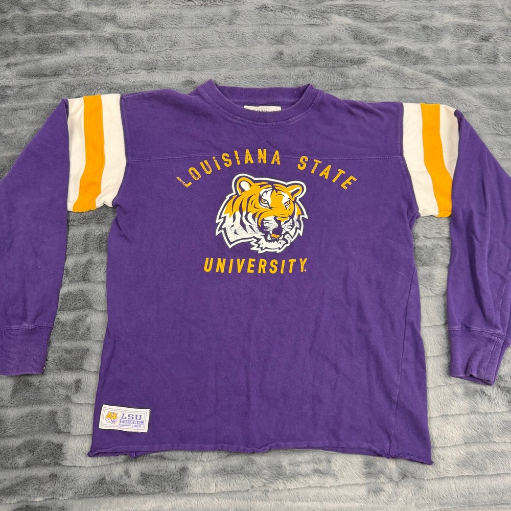 Majestic Section 101 LSU Tigers Long Sleeve Jersey Shirt Purple Small 12353